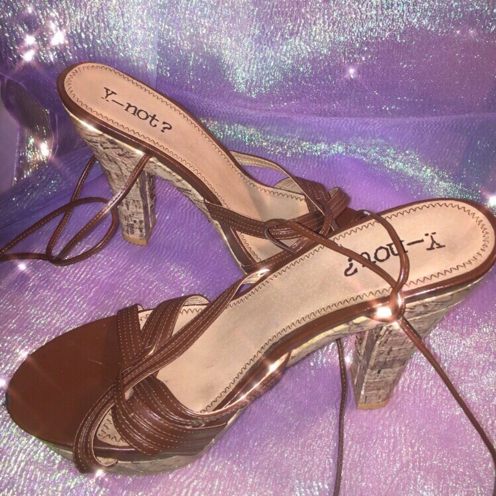 cute pair of brown wrap heels!